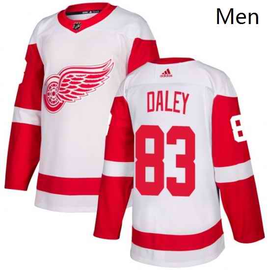 Mens Adidas Detroit Red Wings 83 Trevor Daley Authentic White Away NHL Jersey